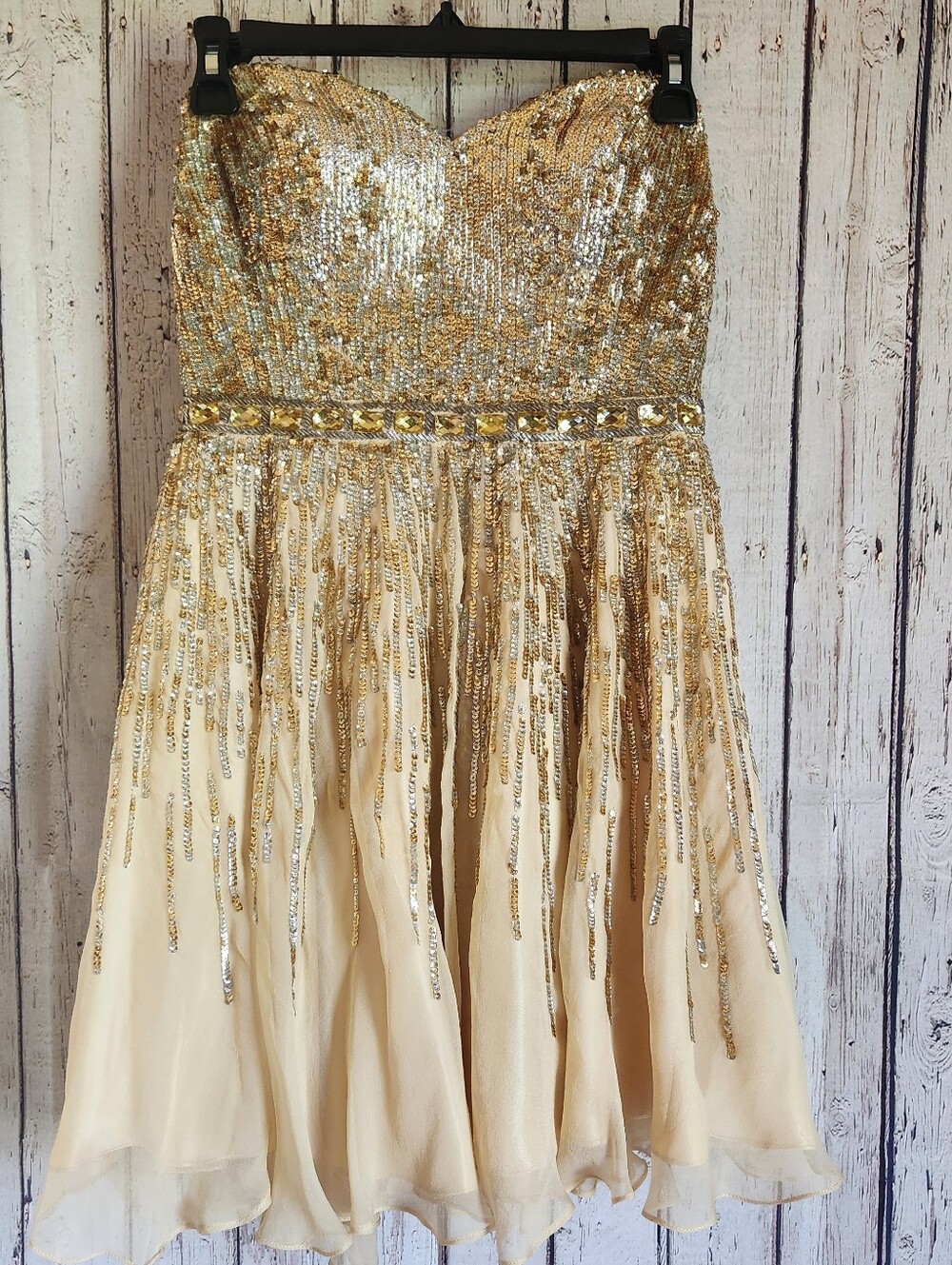 Sherri Hill 6 Gold Silk Sequin Strapless Dress Mini Cocktail Homecoming Prom